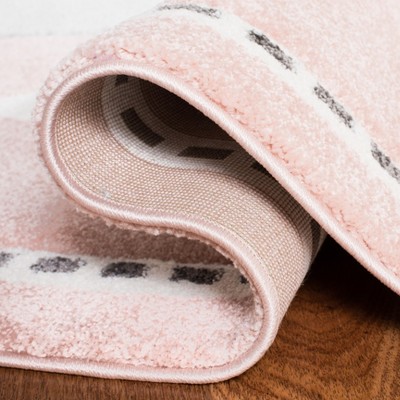 Handmade Pink/Ivory Rectangular Kids Rug, 39" x 63"