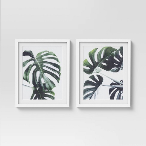 Set Of 2 16 X 20 Tropical Leaves Framed Wall Art White Green Project 62 Target - Tropical Wall Decor Framed