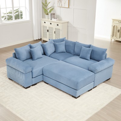 Aukfa Oversized Cloud Modular Corduroy Sofa Sectional with Ottoman - Reversible Deep Seat Couch for Living Room