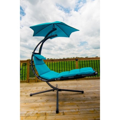 Turquoise Zero Gravity Hanging Lounge Chair with Cushions and Umbrella