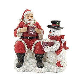 Roman 7.75 In Snowman With Santa Red Bird Cardinal Figurines - 1 of 3