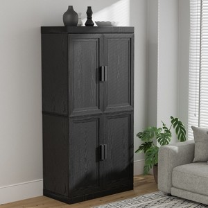 PexFix Side Panel Cabinet With 3 Rattan Doors Kitchen Storage Cabinet Modern Adjustable Legs - 1 of 4