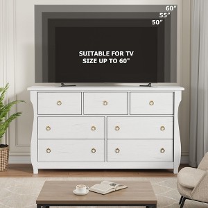 Homhougo 7-Drawer Dresser - Tall Boho Dresser with Curved Legs, Rattan Accents, and Freestanding Storage White - 1 of 4