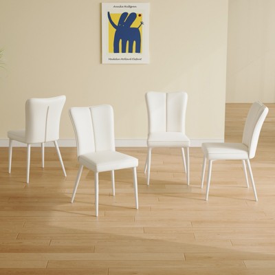 FONTOI 4PCS Modern Minimalist Dining Chairs with Seat Cushion&Curved Backrest for Family, Restaurants, Coffee Shops, White, 17.3"*35"*17.7"