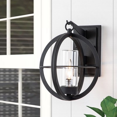 Matte Black Metal Globe Outdoor Wall Sconce with Clear Glass