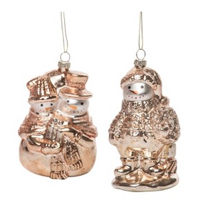 Transpac Glass 5 in. Copper Christmas Antique Snowman Ornament Set of 2 - 1 of 4