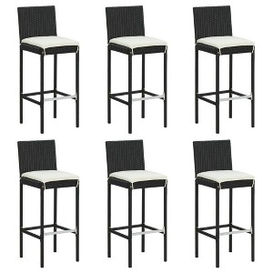 vidaXL Bar Stool Set of 6 Black PE Rattan Counter Height Footrest - 1 of 4