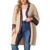 Agnes Orinda Women's Plus Size Contrast Placket Sleeves Knit Open Front Cardigans - 2 of 4