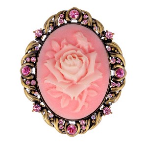 Alilang Vintage Gothic Cameo Rose Brooch Pin with Antique Silvery Tone and Rhinestone Accents - 1 of 4