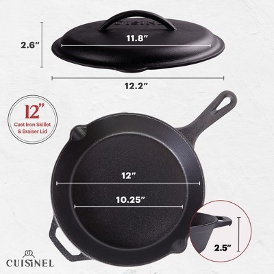 Cuisinel Pre-Seasoned Cast Iron Skillet 12-Inch w/ Handle Cover - Thumbnail 4
