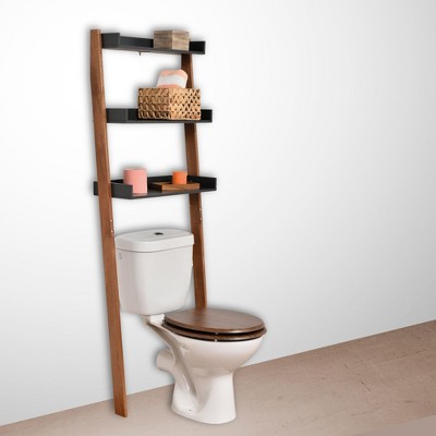 Evideco French Home Goods Bathroom Wall Ladder Elements Shelf Over The Toilet Space Saver Cabinet Acacia - Gray Wood