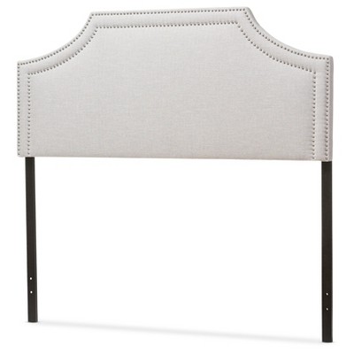 Greyish Beige Upholstered Full Headboard with Nailhead Trim