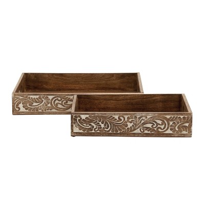 Set of 2 Farmhouse Mango Wood and MDF Trays Brown - Olivia & May