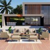 6 PCS All Weather PE Wicker Sofa Set, Patio PE Rattan Conversation Set with Wood Legs Wood Table Top-ModernLuxe - 2 of 4