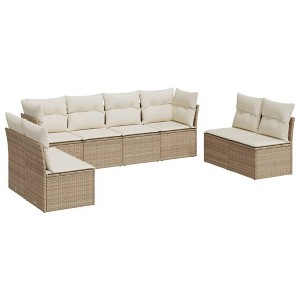 vidaXL 8 Piece Patio Sofa Set with Cushions - Beige and Cream Without Table - 1 of 4