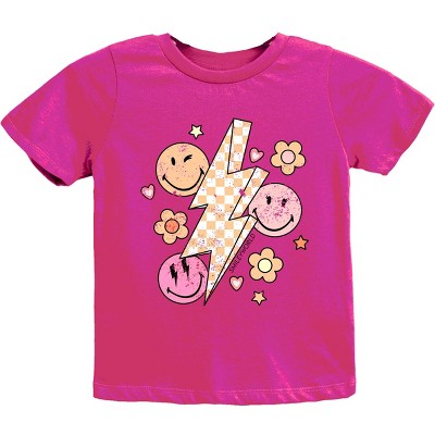 The Juniper Shop SmileyWorld Checkered Lightning Floral Youth Short Sleeve Tee