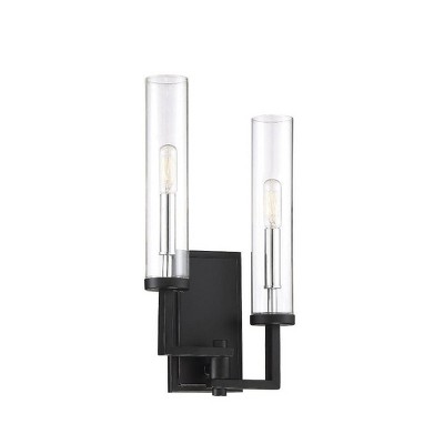 Folsom Matte Black Cylinder Sconce with Polished Chrome Accents