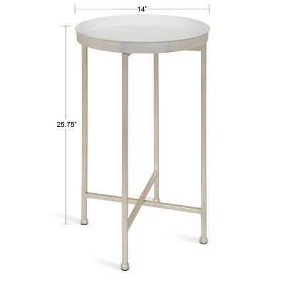 Celia White and Silver Round Metal Foldable Tray Accent Table