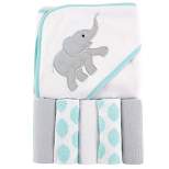 Luvable Friends Baby Unisex Hooded Towel with Five Washcloths, Ikat Elephant, One Size