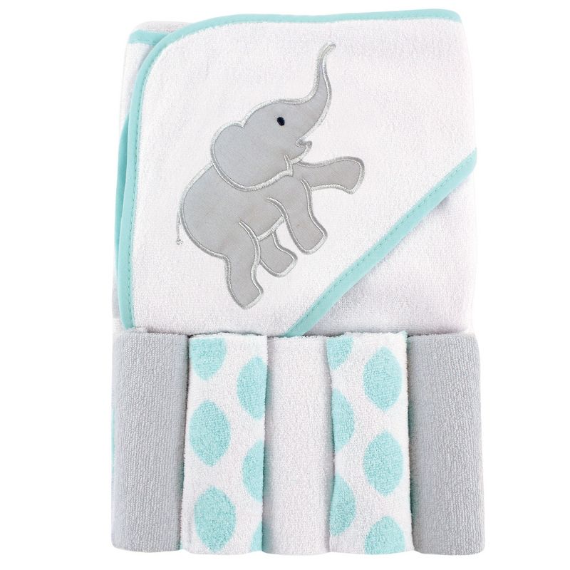 Luvable Friends Baby Unisex Hooded Towel with Five Washcloths, Ikat Elephant, One Size, 1 of 3