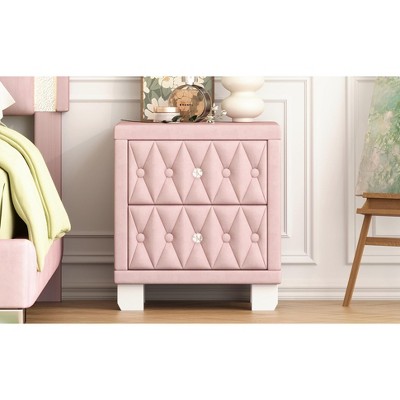 NicBex Elegant Tufted Nightstand with 2 Drawers Bedside Table with Metal Handles Quilted Design End Table for Living Room, Bedroom, Pink