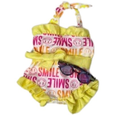 Doll Clothes Superstore Handmade Smile Print Bathing Suit with Sunglasses – Fits 18-Inch Girl Dolls