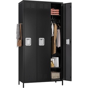 AOBABO Metal Lockers For Employees School Office Gym Home Lockers Storage,3 Doors Lockers With 6 Shelves And 6 Hooks, Assembly Required, Black - 1 of 4