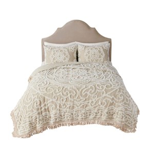Gulches Tufted Cotton Chenille Medallion Fringe Coverlet Mini Set Taupe Full/Queen, Elegant Bedding for Bedroom Style - 1 of 4
