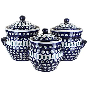 Blue Rose Polish Pottery 1120 Zaklady Large Canister Set - 1 of 2
