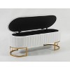 Kumasinova Luxury Velvet Fabric Storage Bench with Metal Legs,Sleek End-of-Bed Bench with Storage for Bedroom and Living Room,300lbs Capacity,Ivory - 2 of 4