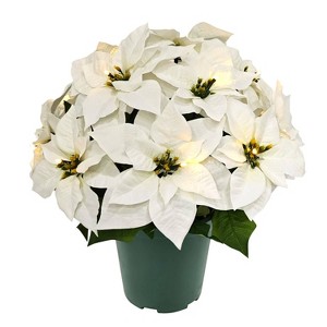 Puleo 19" Pre-Lit Battery-Operated Artificial Potted White Poinsettias - 1 of 4