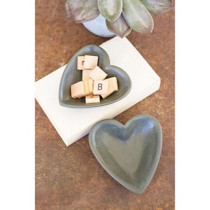 Hand-Carved Stone Heart Bowl – 1.5"Tall Grey Decorative Dish by Kalalou - 1 of 3