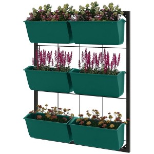 Resenkos 3-Tier Hanging Planter with 6 Pots for Indoor and Outdoor Use, Wall Planter, Self Draining & Wall Mounted, Green - 1 of 4