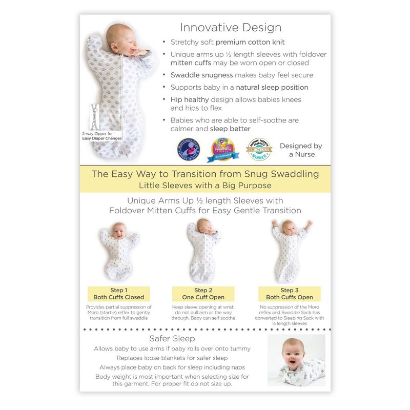 SwaddleDesigns Transitional Swaddle Sack Wearable Blanket - White - S - 0-3 Months, 4 of 9