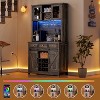 Farmhouse 72'' Bar Cabinet with LED Light, Kitchen Hutch with 3 Drawers and Wine Glass Rack, Sliding Barn Door Tall Wine Cabinet for Home Bar - 3 of 4