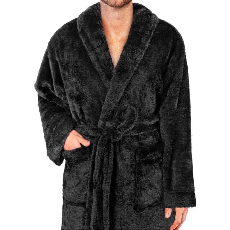 PAVILIA Mens Soft Robe, Plush Fluffy Fleece Bathrobe Men, Long Faux Shearling Shaggy Spa with Shawl Collar, 3 of 8