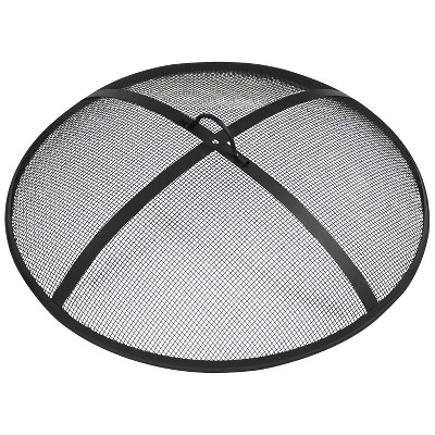 Sunnydaze Outdoor Heavy-Duty Steel Mesh Round Camp Fire Pit Spark Screen Lid with Handle - 36" - Black