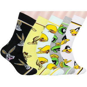 WB Looney Tunes Socks Allover Character Faces 5 Pair Men's Crew Socks - 1 of 4