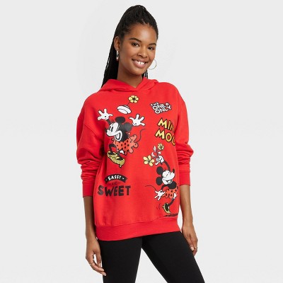 Women's Disney 100 Mickey Minnie Graphic Hoodie - Red Xs : Target