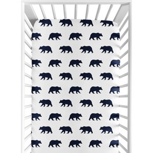 Sweet Jojo Designs Boy Baby Fitted Crib Sheet Big Bear Blue and White - 1 of 4
