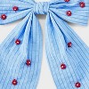 Girls' Striped Bow with Flowers Barrette - Cat & Jack™ White/Blue - 3 of 3