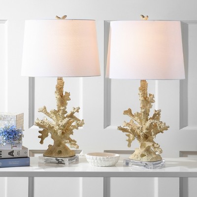 Cream Coral Branch Table Lamp Set with Cotton Shade