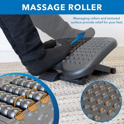 Ergonomic Black Adjustable Under Desk Footrest with Massaging Rollers