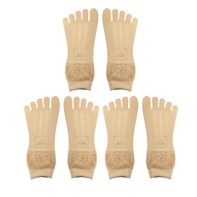 Unique Bargains Invisible Five Fingers Socks Breathable Soft Hollow Out  Fashion No Show Socks for Women Beige 3 Pairs