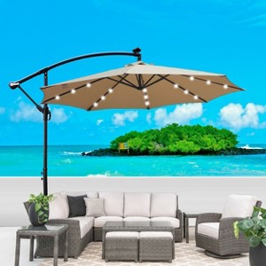 CAVINAS 10 FT Patio Umbrella with Base Deck Umbrella with Base with Night Light Cantilever Patio Umbrellas for Garden, Terrace - 1 of 4
