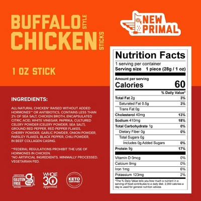 The New Primal Buffalo Style Chicken Meat Sticks - 1oz