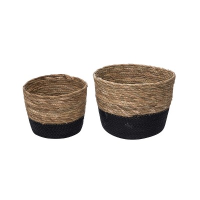 Set of 2 Large Black and Natural Cattail Decorative Storage Baskets - Foreside Home & Garden