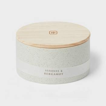 3-Wick 14oz Matte Textured Ceramic Wooden Wick Candle Blue/Seagrass and Bergamot - Threshold™