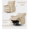 27" Rocker Recliner Chair, 1.5X Sponge Filling, 360 Degree Swivel, PU Leather, Side Pockets and Cup Holders, Reclining 135 Degrees, Creamy - 3 of 4