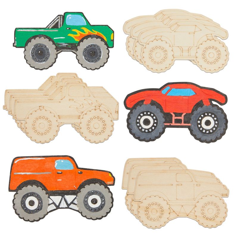 Wood Cutouts for Crafts, Monster Truck (4.6 x 3 in, 24-Pack), 1 of 10